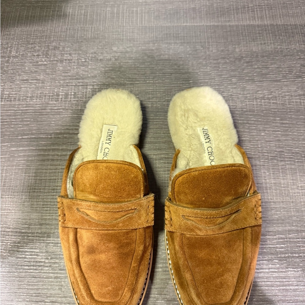 Jimmy Choo Suede open back Loafers with fur